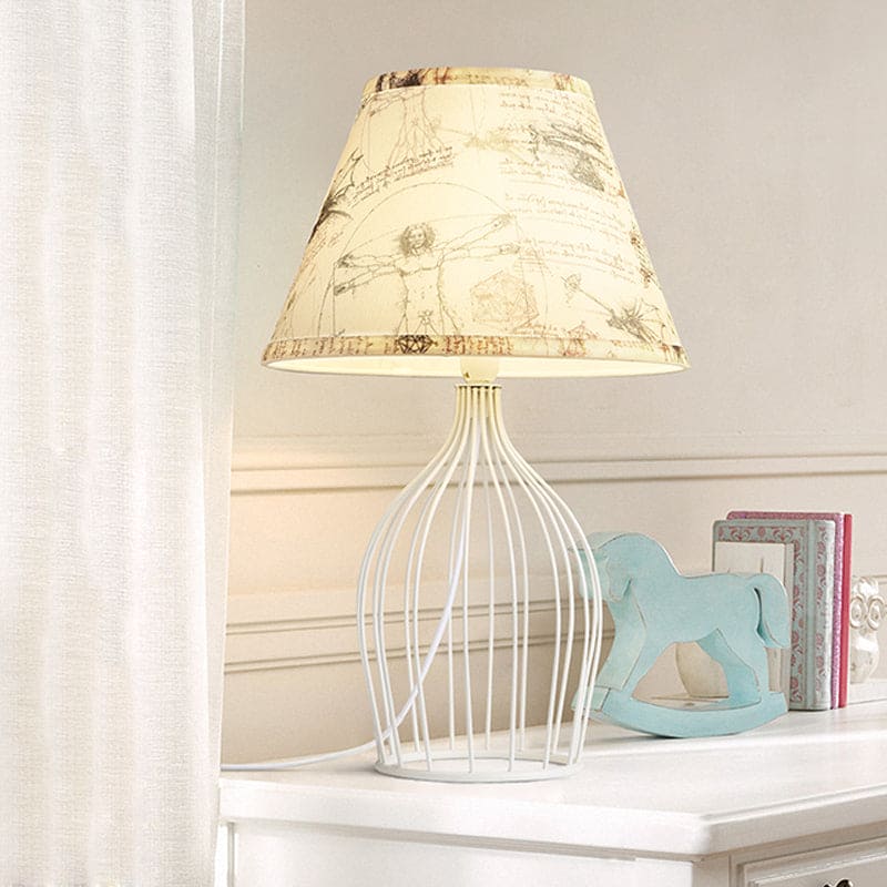 Traditional cone-shaped table lamp with wire basket base | WireCage