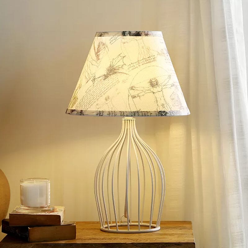 Traditional cone-shaped table lamp with wire basket base | WireCage