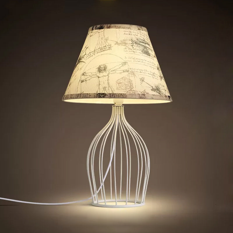 Traditional cone-shaped table lamp with wire basket base | WireCage