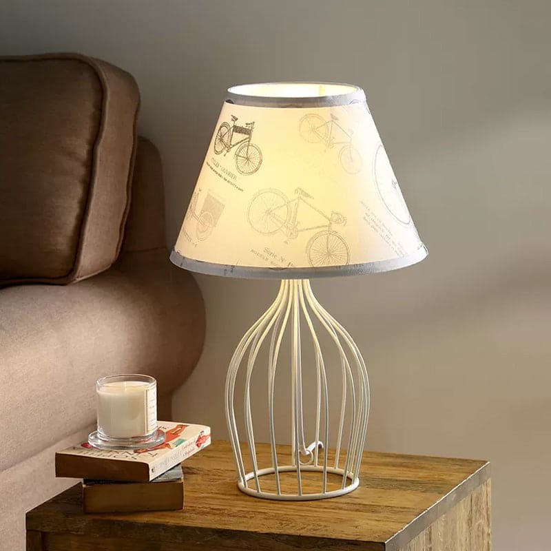 Traditional cone-shaped table lamp with wire basket base | WireCage