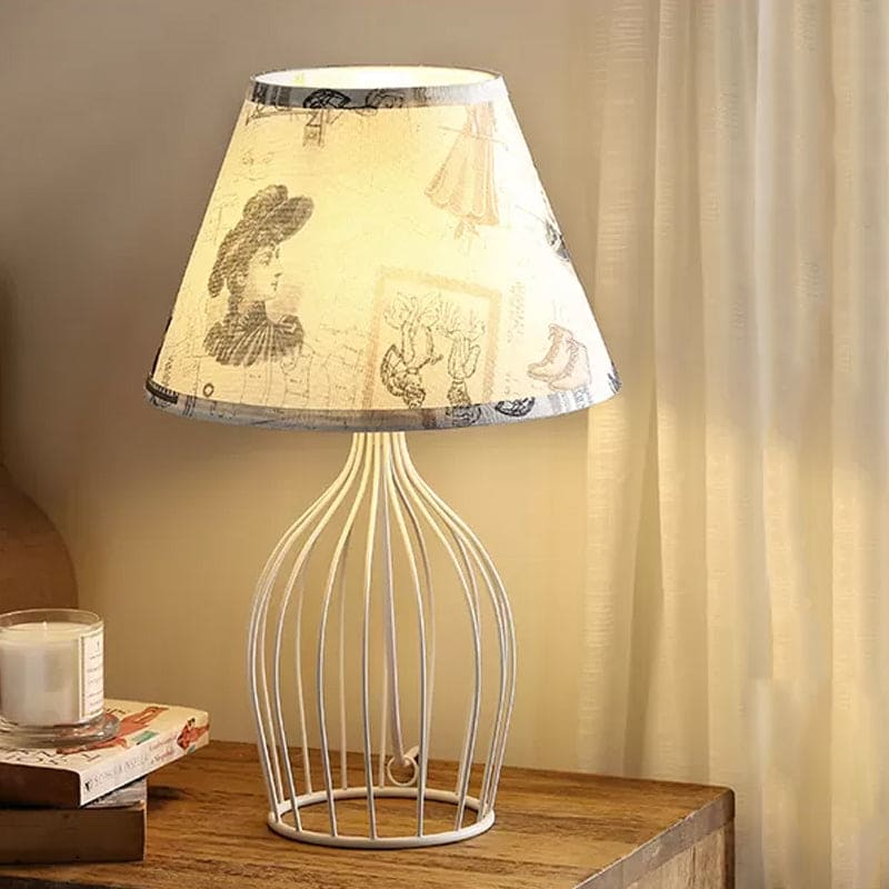 Traditional cone-shaped table lamp with wire basket base | WireCage