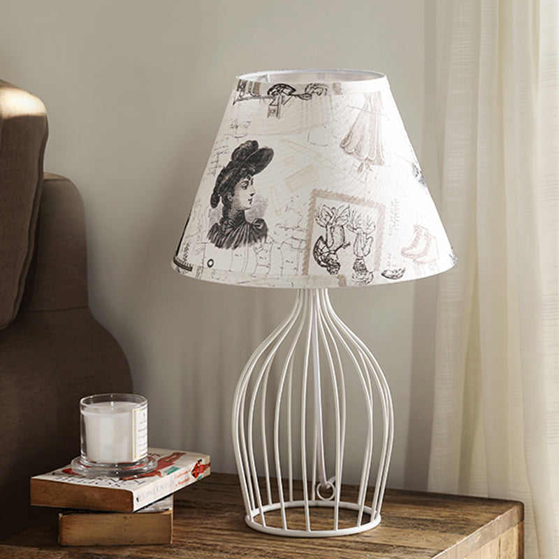 Traditional cone-shaped table lamp with wire basket base | WireCage