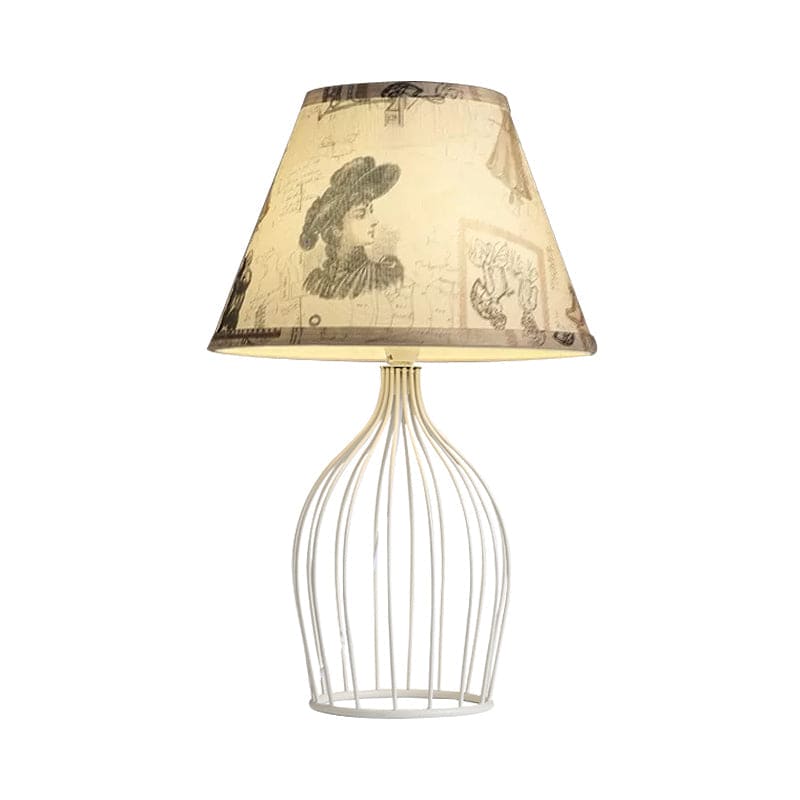 Traditional cone-shaped table lamp with wire basket base | WireCage