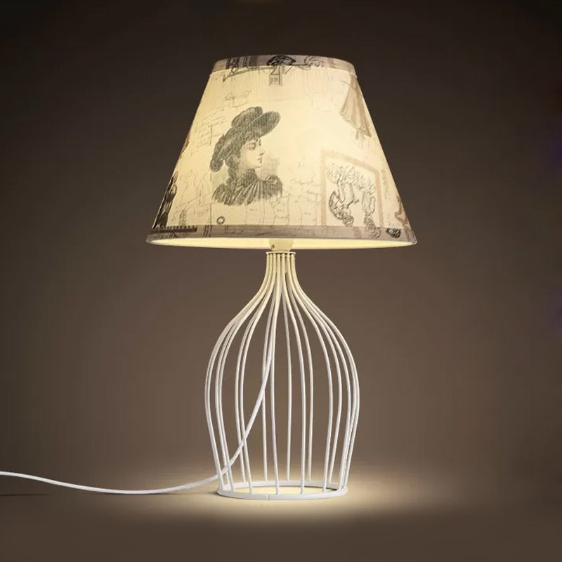 Traditional cone-shaped table lamp with wire basket base | WireCage