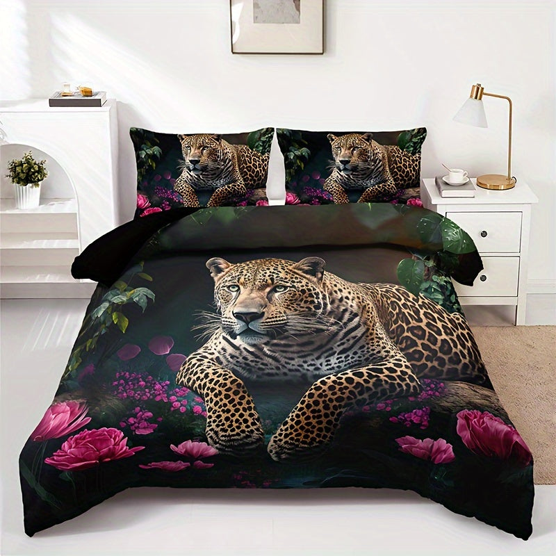 Elegant bedding set with animal prints and floral motifs | WildBloom