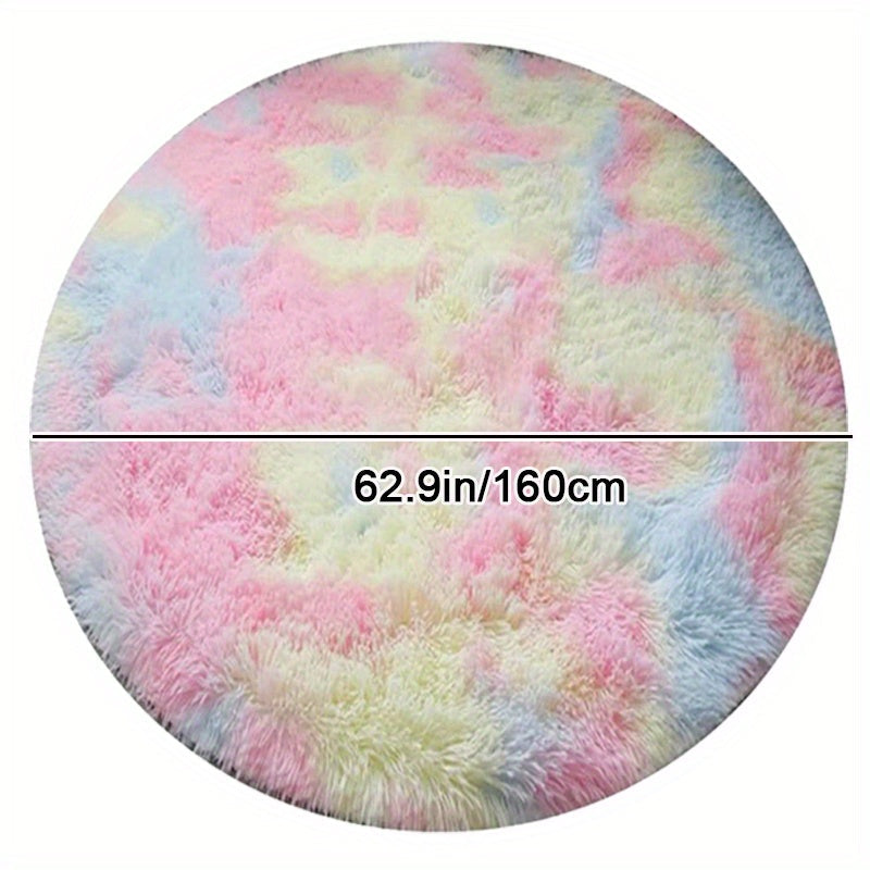 Ronde Regenboog Fluffy Vloerkleed – Zacht en Kleurrijk voor Elk Interieur | RainbowNest