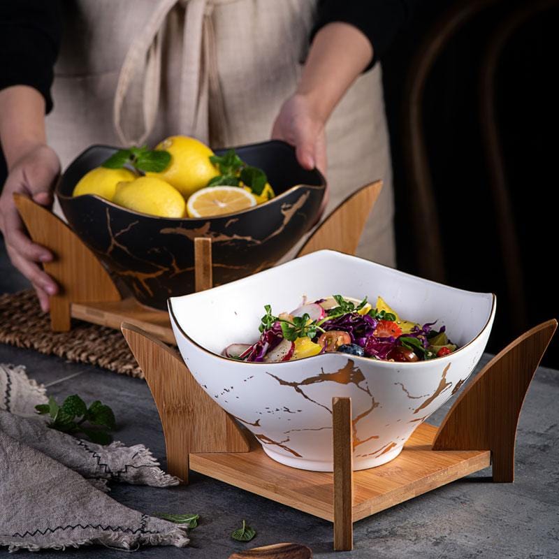 European Salad Bowl with Wooden Base | NordicBowl