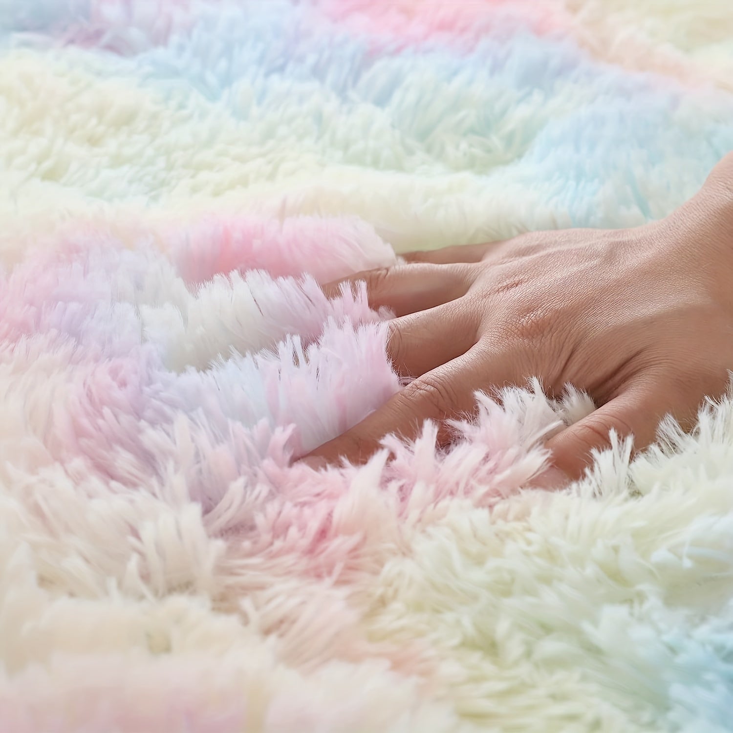 Ronde Regenboog Fluffy Vloerkleed – Zacht en Kleurrijk voor Elk Interieur | RainbowNest