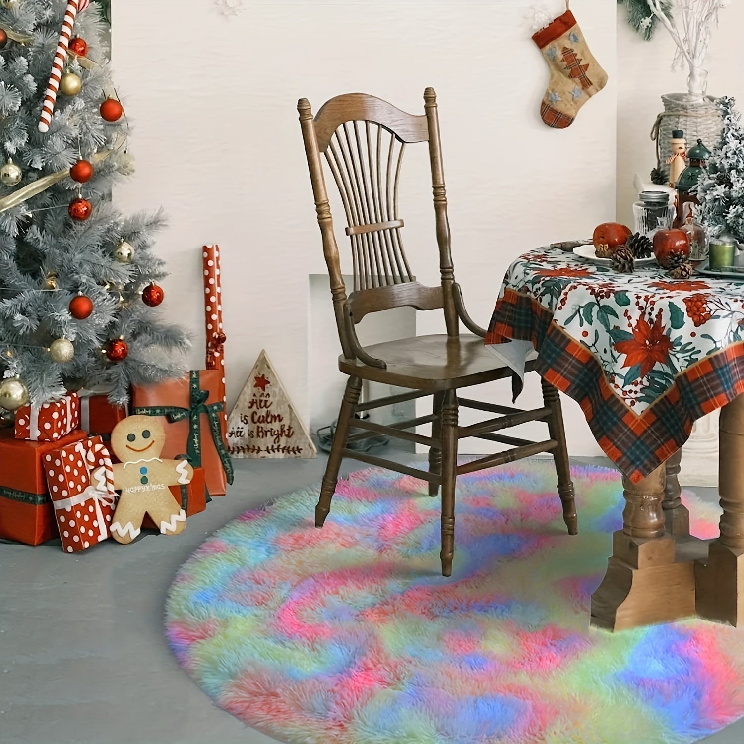 Ronde Regenboog Fluffy Vloerkleed – Zacht en Kleurrijk voor Elk Interieur | RainbowNest