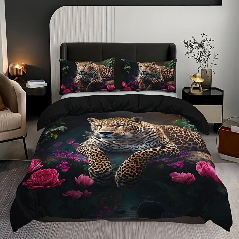 Elegant bedding set with animal prints and floral motifs | WildBloom