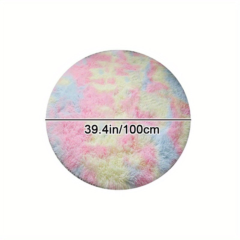 Ronde Regenboog Fluffy Vloerkleed – Zacht en Kleurrijk voor Elk Interieur | RainbowNest