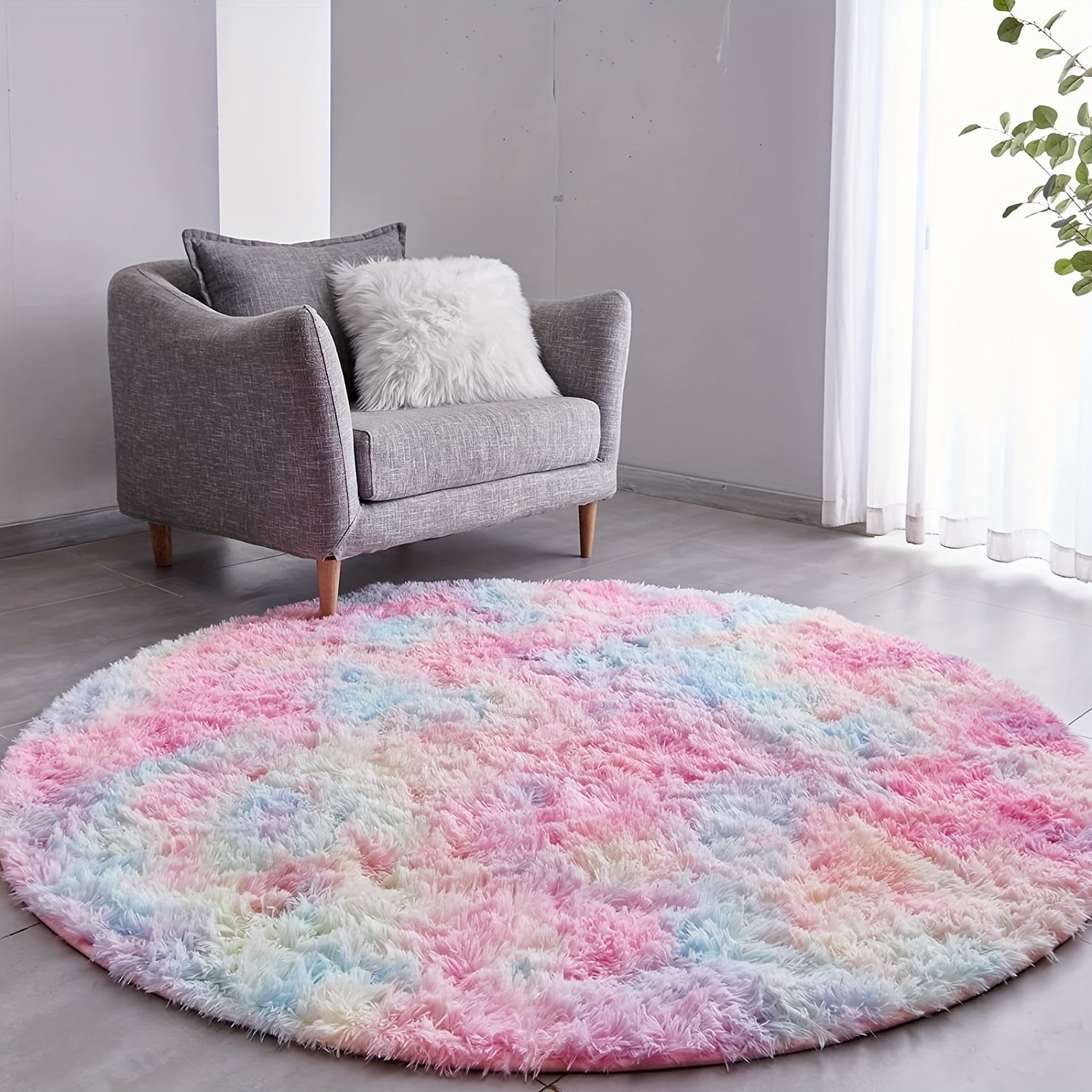 Ronde Regenboog Fluffy Vloerkleed – Zacht en Kleurrijk voor Elk Interieur | RainbowNest