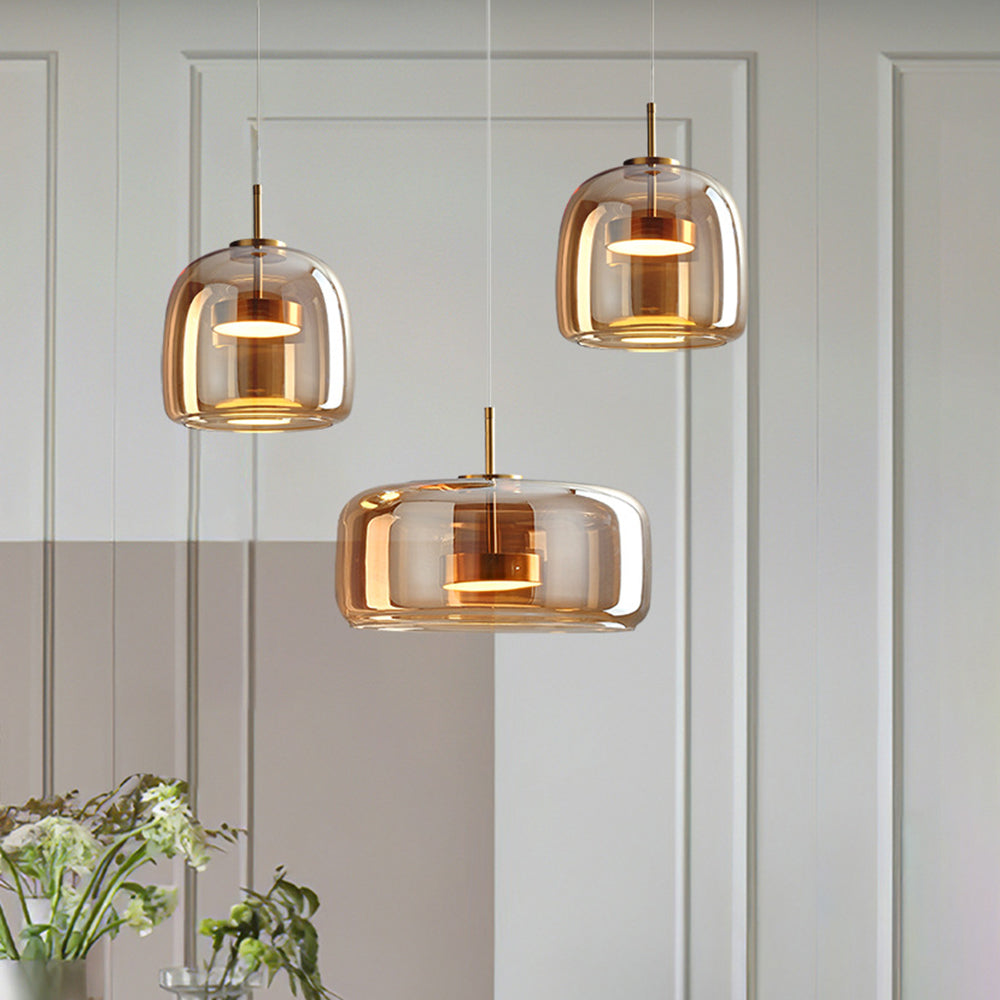 Retro LED Hængelampe i Guld Amber Metal Glas | Hailie