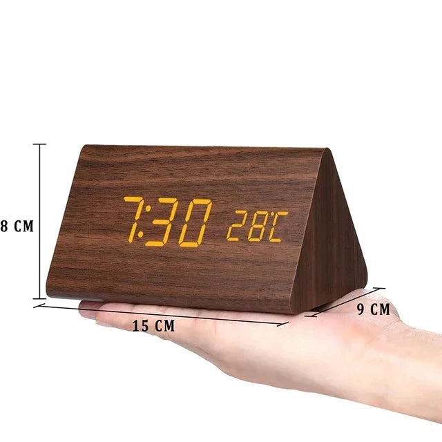 Stylish Wooden LED Alarm Clock with Temperature Display and Voice Control | WoodTime