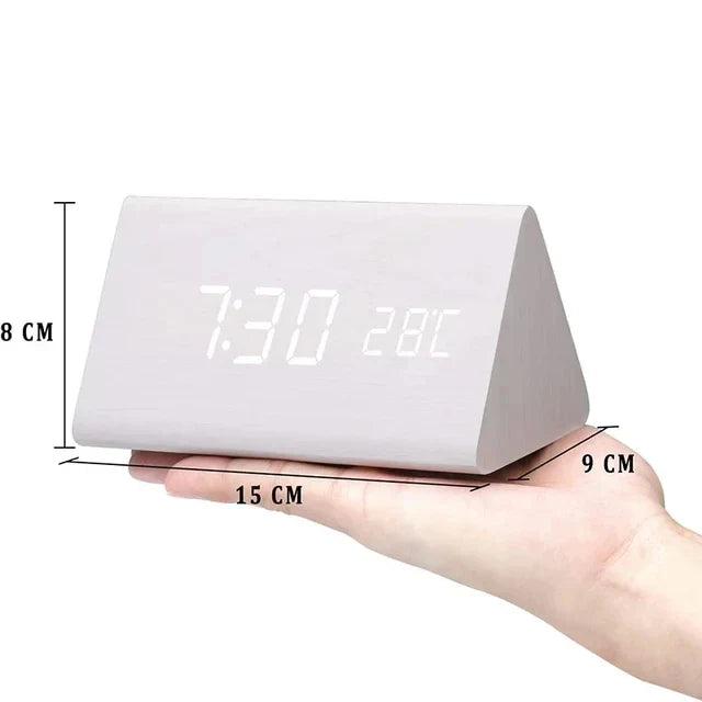 Stylish Wooden LED Alarm Clock with Temperature Display and Voice Control | WoodTime