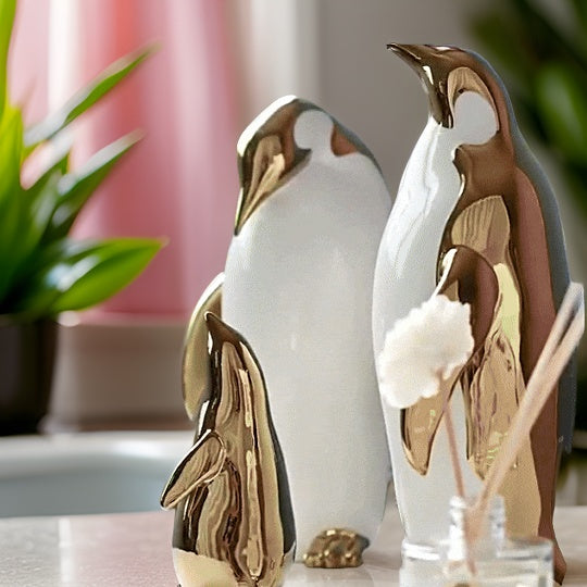 Guld Keramik Pinguin Skulptur | GoldenPengu