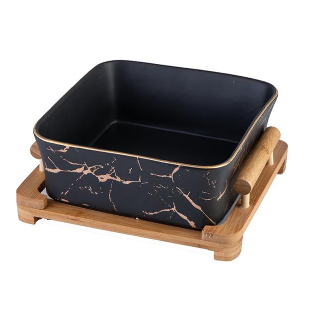 European Serving Bowl with Wooden Base (Black) | NordicServe