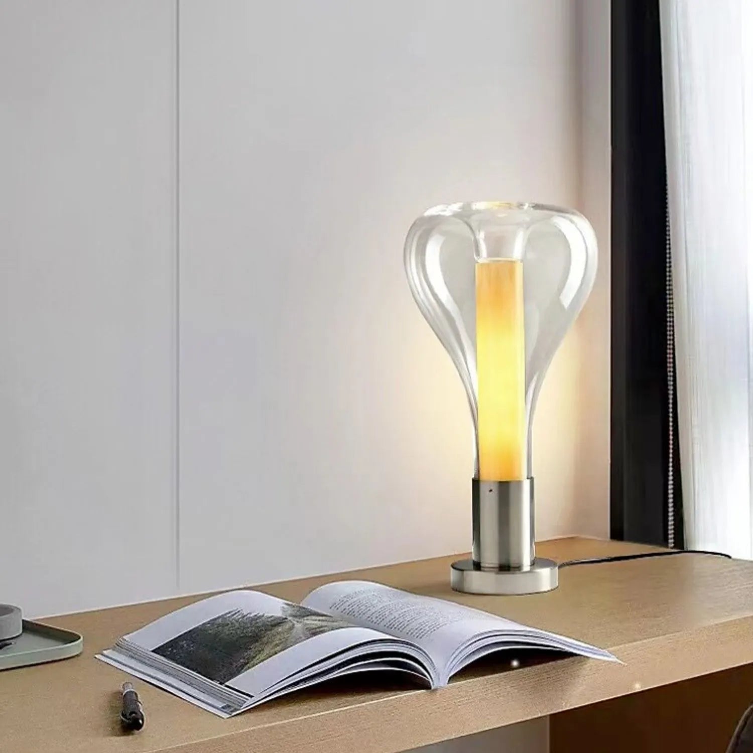 Designer table lamp with pull core | WoodCore Elegance